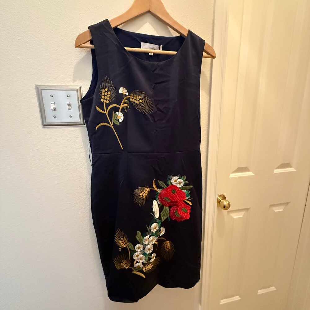 Stylewe Friday Dark Navy Blue Embroidered Sheath Dress; Sz.12; Floral details
